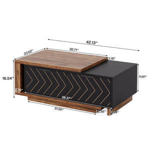 Tribesigns Extendable Coffee Table with 2 Storage Drawers, Dual-Tone Center Table with Sliding Tabletop, Multi-Functional Hidden Storage Wooden Rectangle Cocktail Table for Living Room (Brown & Black)