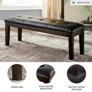 Upholstered Dining Bench with Button Tufting — Wood Frame & Faux Leather Seat
