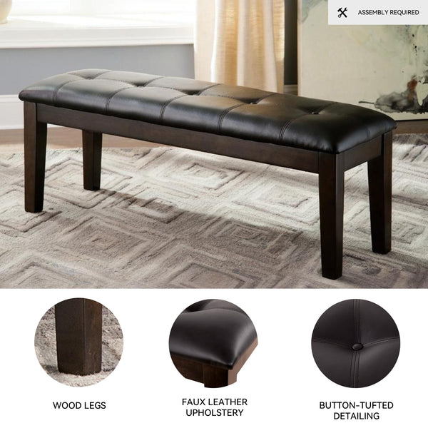 Upholstered Dining Bench with Button Tufting — Wood Frame & Faux Leather Seat