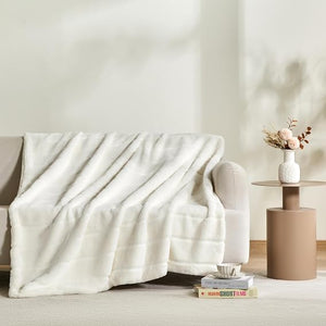Cream White Faux Rabbit Fur Throw Blanket