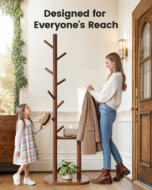 Freestanding Hall Tree Coat Rack with 8 Hooks & Storage Shelf