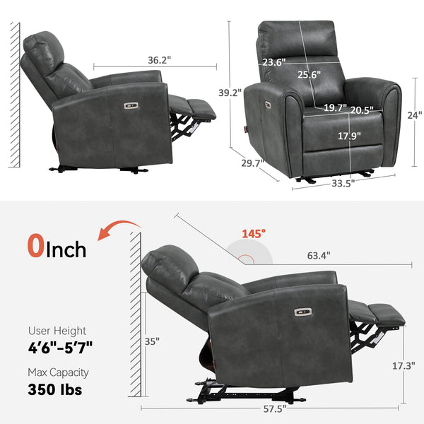 Power Small Recliner Chair with USB Charging & Lumbar Support