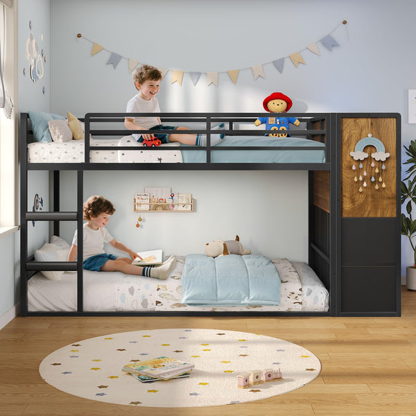 Twin Over Twin Bunk Bed with Storage & LED Lights