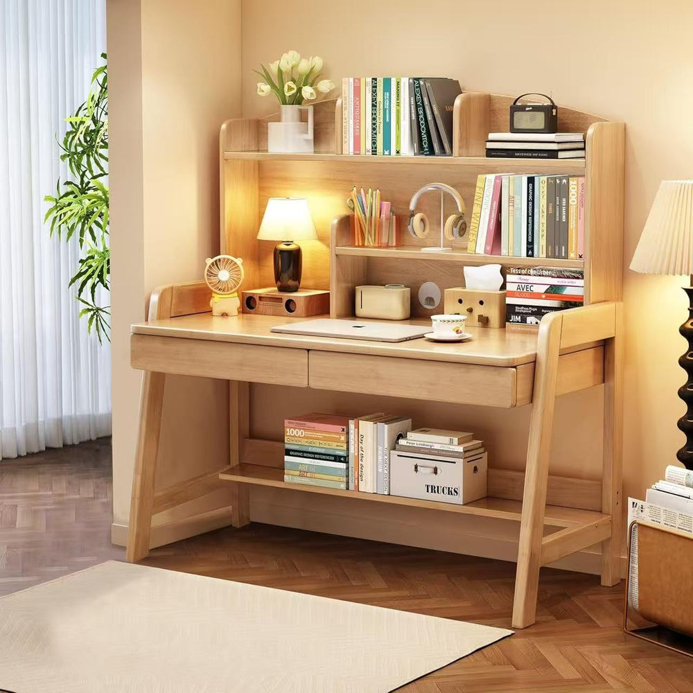 Kids Adjustable Study Desk with Bookshelf and Drawers