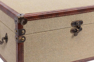 Vintage Nesting Storage Trunk Set of 3 – Linen & Wood with Metal Handles