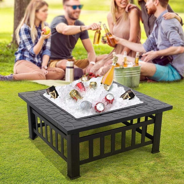Square Metal Fire Pit 32-Inch Outdoor Wood Burning Firepit