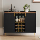 Wine Bar Cabinet with Fluted Panels, Wine Rack & Glass Holder