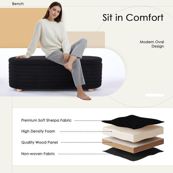 Storage Ottoman Bench with Hidden Storage & Safety Hinge