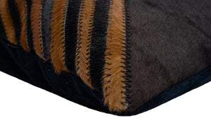 Genuine Cowhide Leather Patchwork Throw Pillow with Feather Down Insert