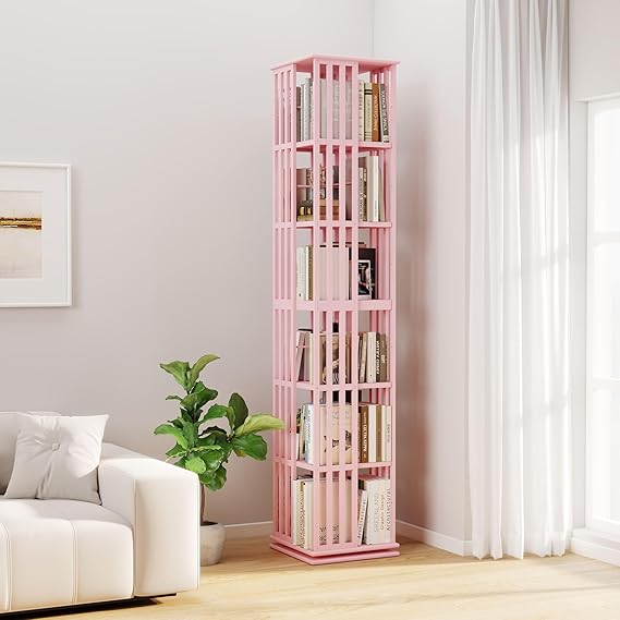 6-Tier Rotating Bamboo Bookshelf Tower