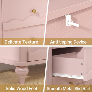 9 Drawer Dresser with Scalloped Design – Pink