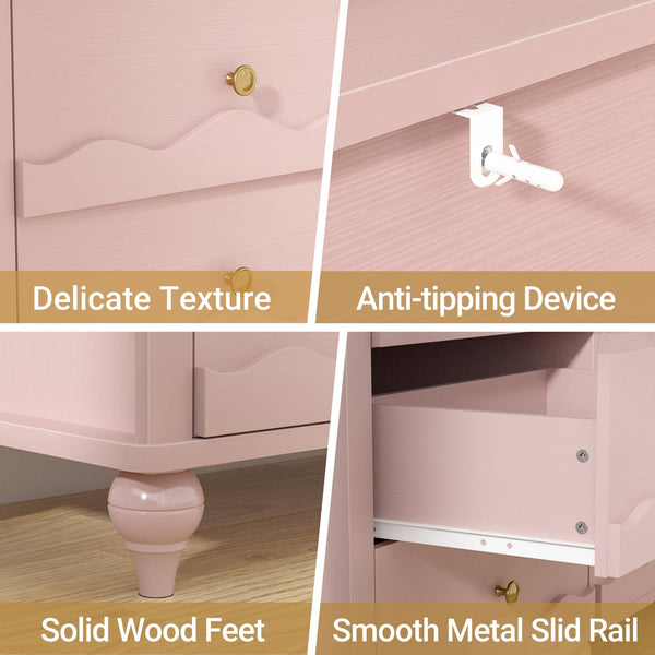 9 Drawer Dresser with Scalloped Design – Pink