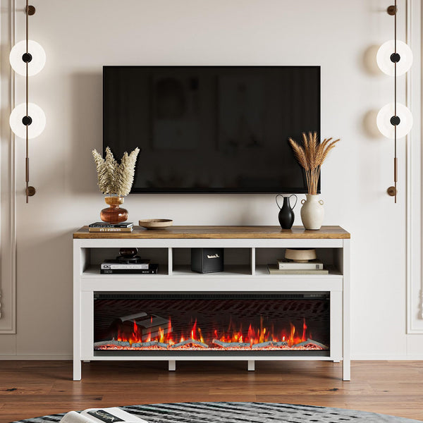 Electric Fireplace TV Stand with Open Storage – 55 to 98 Inch