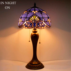 Tiffany Stained Glass Table Lamp – Blue Purple Baroque, 12"W x 22"H