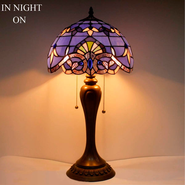 Tiffany Stained Glass Table Lamp – Blue Purple Baroque, 12"W x 22"H