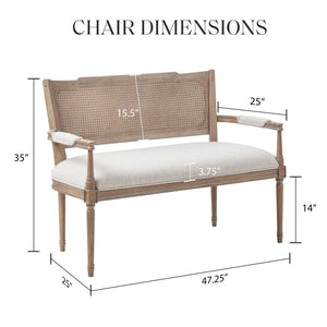 Farmhouse Settee with Rattan Back & Padded Arms
