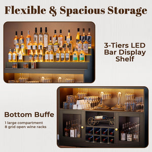 LED Wine Bar Cabinet with Liquor Display & Wine Rack
