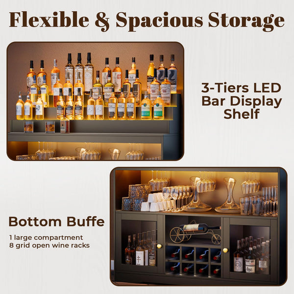 LED Wine Bar Cabinet with Liquor Display & Wine Rack