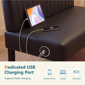 Black Leather Armless Loveseat with USB Port