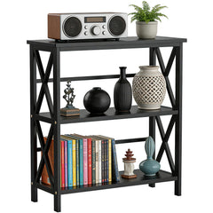 3-Tier Bookshelf with X-Frame Wood Design