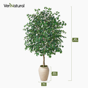 Tall Artificial Ficus Tree with Planter – Silk Leaves Indoor Faux Plant