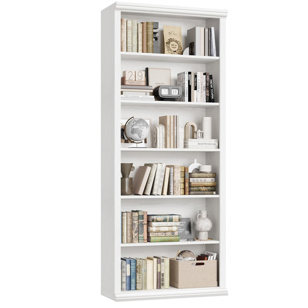 6-Tier Tall Bookcase with Wide Shelves – 27.5" W Freestanding Bookshelf