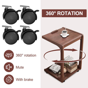 C-Shaped Rolling End Table with Adjustable Desktop