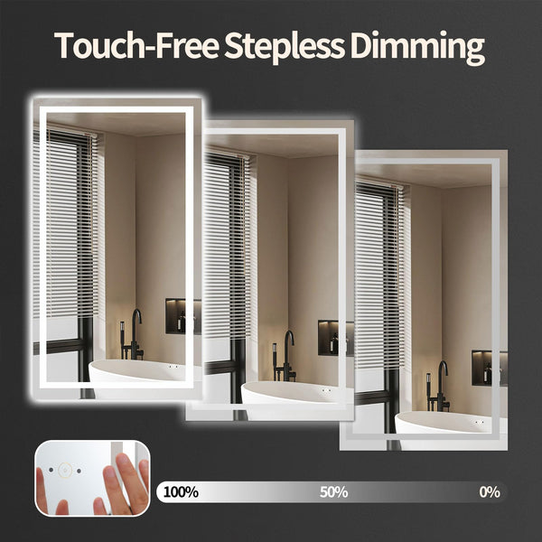 LED Bathroom Vanity Mirror with Lights, Anti-Fog, Dimmable, Hand Wave, Tempered Glass