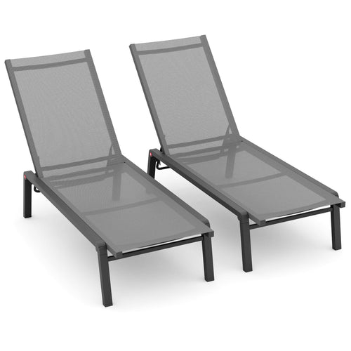 Outdoor Chaise Lounge Set of 2, Foldable Recliner with 4-Position Backrest