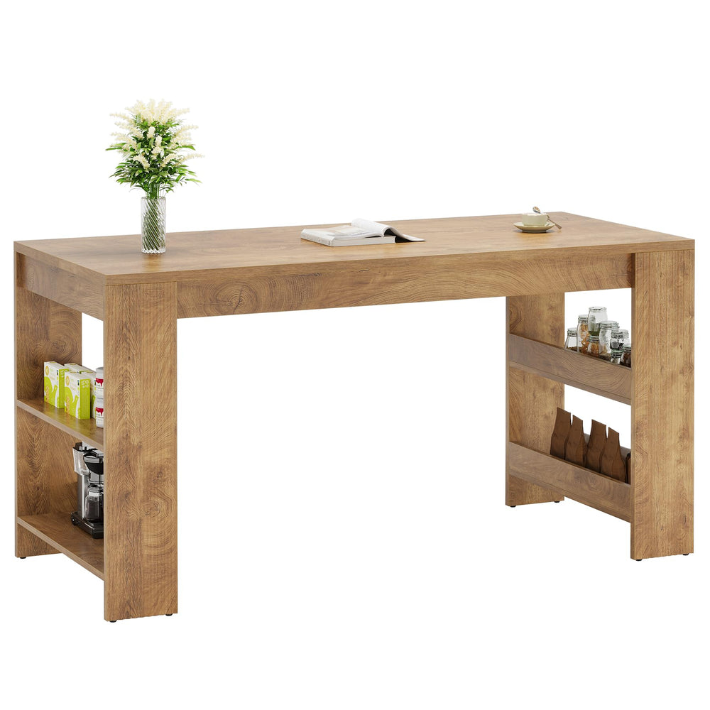 63-Inch Farmhouse Bar Table with Storage Shelves