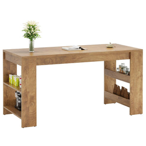 63-Inch Farmhouse Bar Table with Storage Shelves