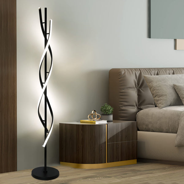 Modern Spiral LED Floor Lamp with Remote Control – 30W Dimmable, 3 Color Temperatures, 53 Inch