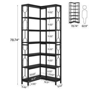 7-Tier Industrial Corner Bookshelf