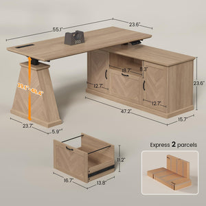 L-Shaped Electric Standing Desk with Storage & Power Outlets