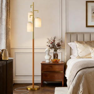Dimmable Wood Floor Lamp with 3 Bulbs