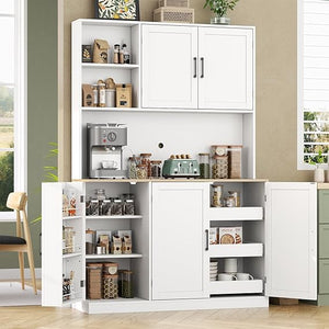 Kitchen Pantry Storage Cabinet with Microwave Stand