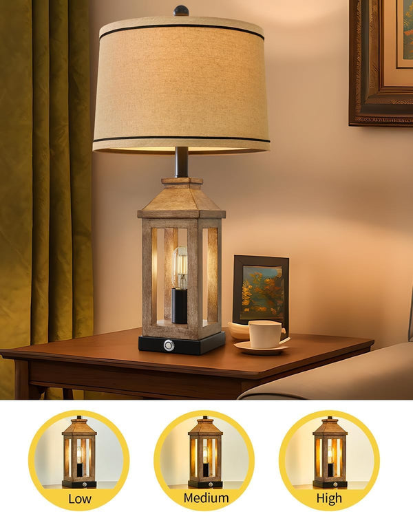 Farmhouse Table Lamp with USB Charging & Nightlight