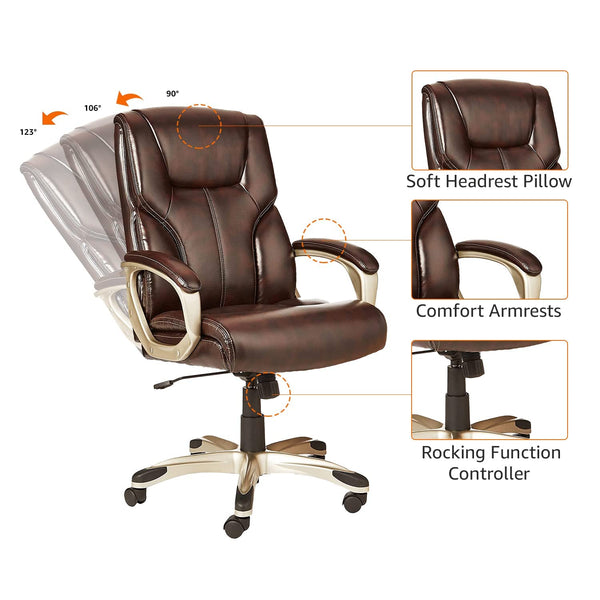 Executive High Back Office Chair with Padded Armrests & 360° Swivel
