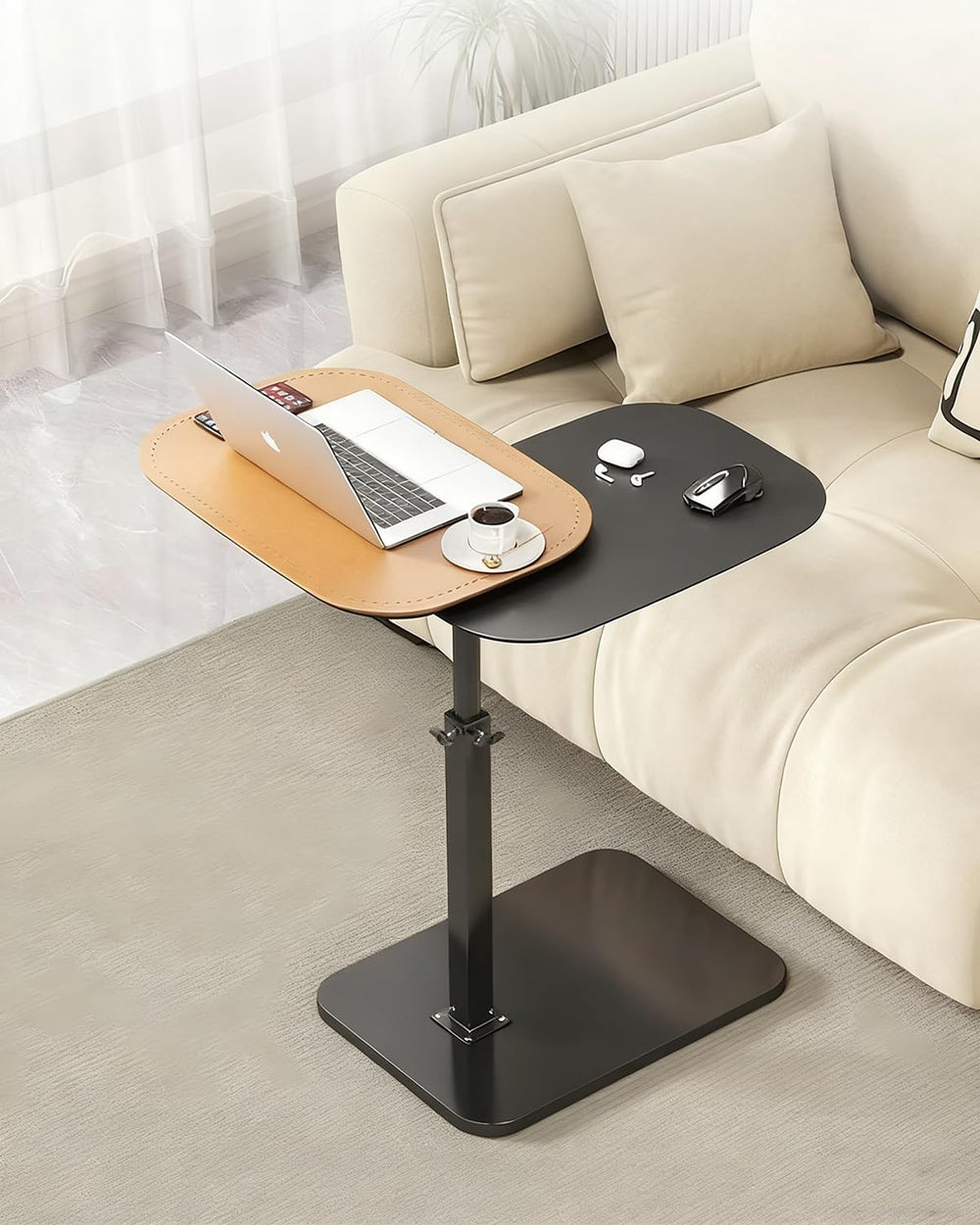 C-Shaped Adjustable Height End Table with 360° Swivel – Orange