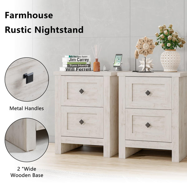 4-Piece Farmhouse Bedroom Dresser Set with Nightstands – Rustic White