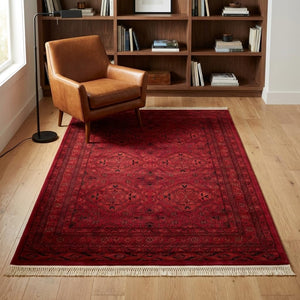 Red Black Traditional Tekke Area Rug 5x8