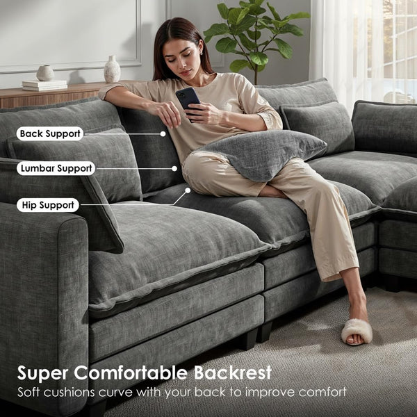 U-Shaped Modular Sectional Sofa with Ottoman
