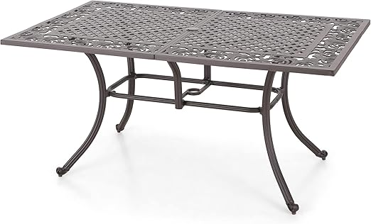 Round Cast Aluminum Outdoor Dining Table with Umbrella Hole
