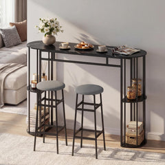 Bar Table Set for 2 with Storage Shelves & Barstools