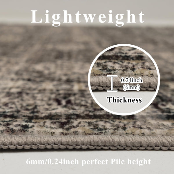 Washable Area Rug – Faux Wool Vintage Print, Non-Slip, Multi-Size