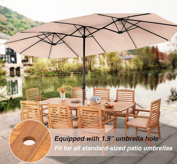 Extendable Acacia Wood Outdoor Dining Table with Umbrella Hole