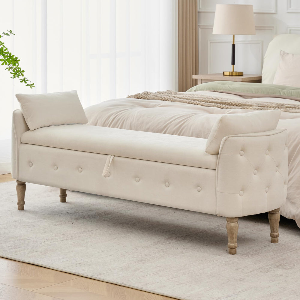 67" King Size Storage Bench with Hidden Storage & Wood Legs