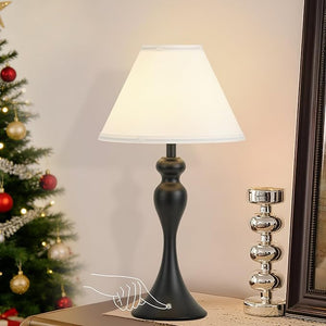 Table Lamp for Bedroom, Cordless Bedside Lamps for Living Room, Touch 3-Way Dimmable Desk Lamp for Night Stands, Rechargeable, Battery Operated Lamp with Fabric Shade for Dorm, Home Office (Nickel)