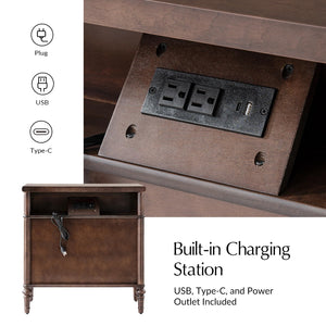 Fluted End Table with Charging Station & Wood Drawers