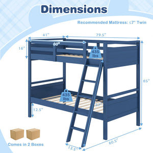 Twin Over Twin Bunk Bed with Ladder & Safety Guardrails